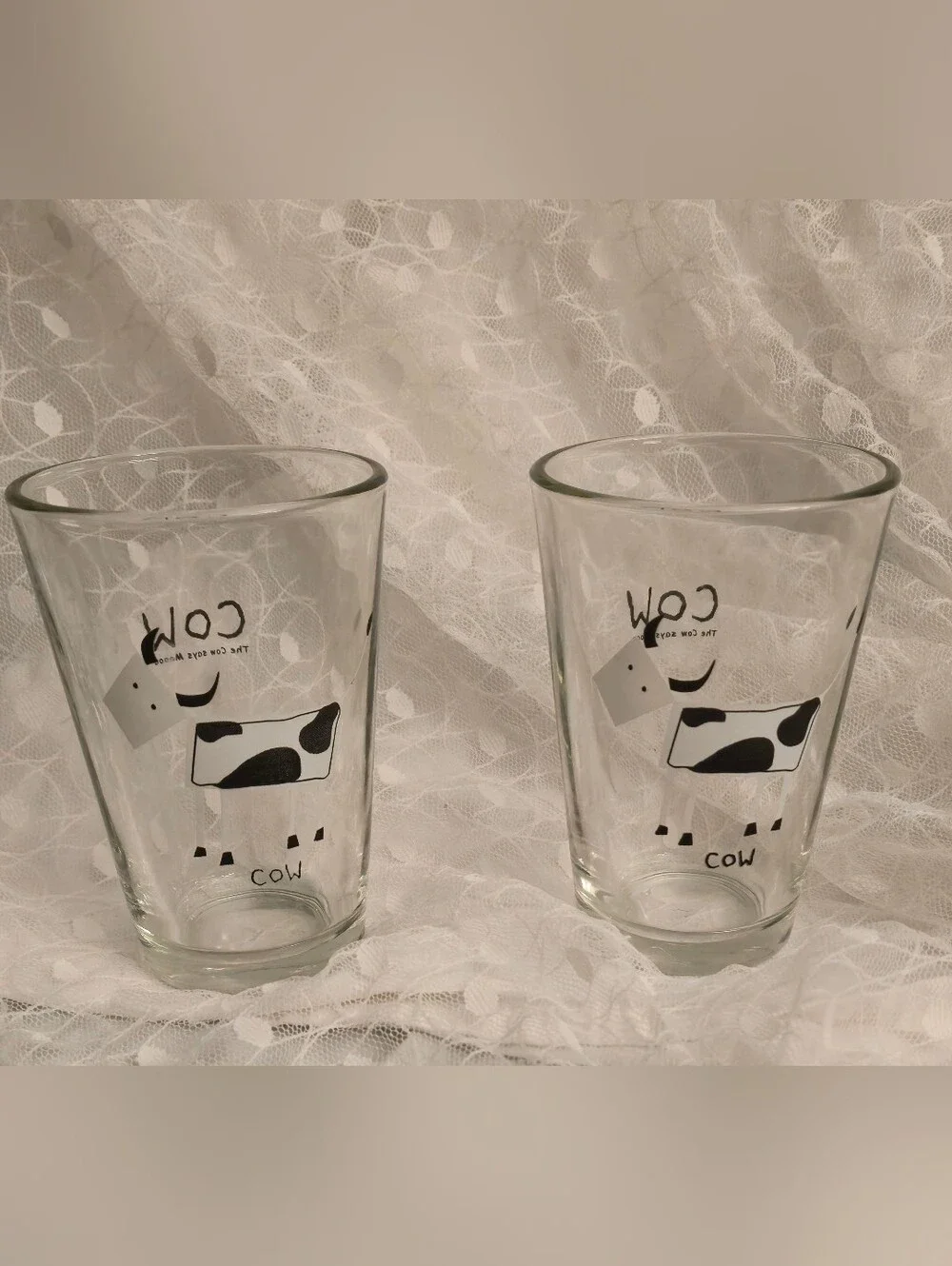 The Cow Says MOO Cute Whimsical Cow Print Clear Drinking Glass - Set of 2